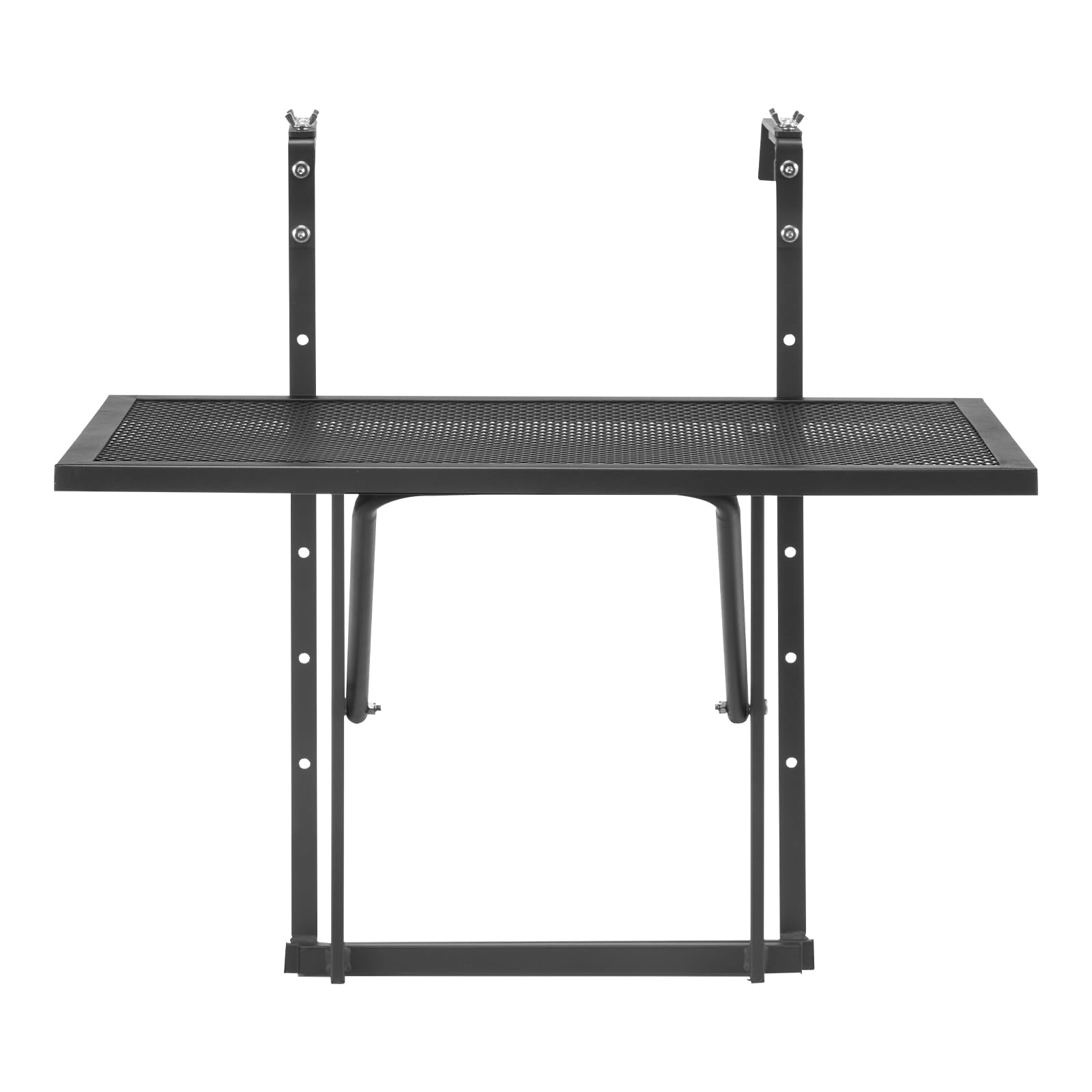 VEVOR Table Suspendue Balcon, 610 x 530 x 590 mm, Table de Bar Pliante Métal pour Balustrades de Balcon Extérieur, avec Plateau 610 x 410 mm, Réglable sur 5 Niveaux, pour Garde-corps de Patio Terrasse