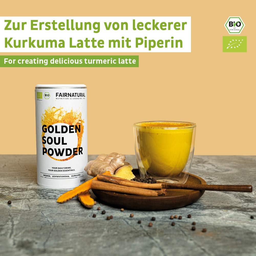 BIO Curcuma e Piperina Latte in polvere I Golden Milk alla curcuma in polvere con zenzero e molti altri superalimenti [dalla Germania] Immune-Boost & anti-infiammatori con curcumina - 200g