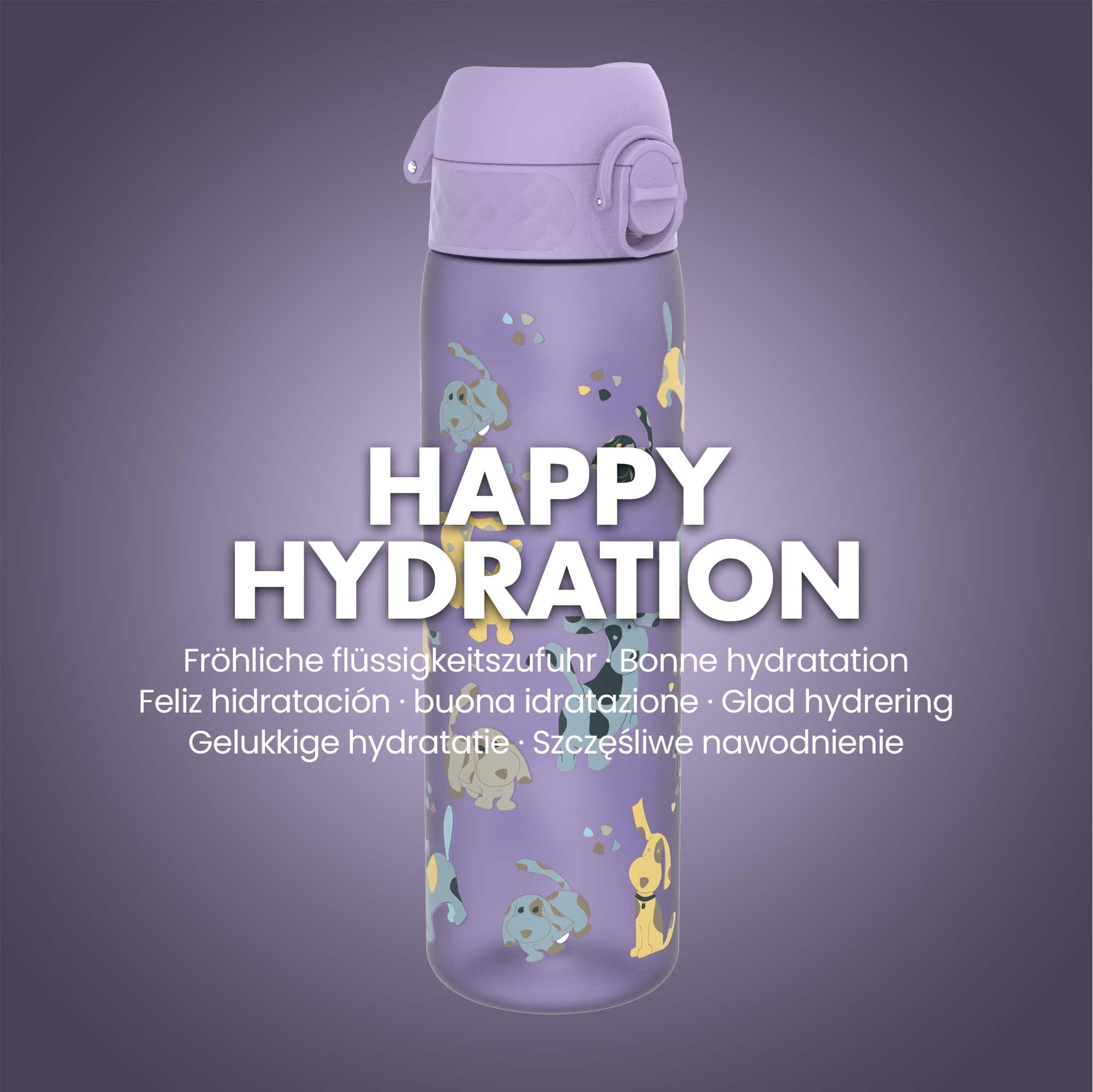 ION8 Butelka na Wodę, 500 ml/18 oz, Szczelna, Łatwe Otwieranie, Bezpieczny Zamek, Można Myć w Zmywarce, Bez BPA, Higieniczne Pokrycie, Uchwyt do Przenoszenia, Łatwa Czyszczenie, Bezwonny, Szczeniak