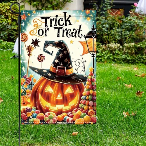 NHBTC Halloween Witch Hat Pumpkin Garden Flag 12x18 In Lawn Yard Decor Gift - image 5