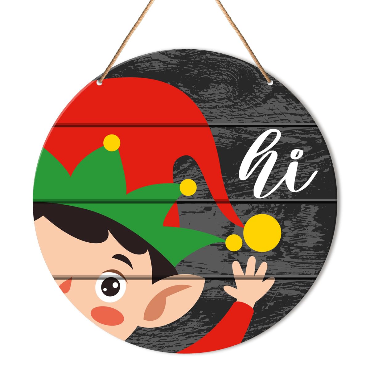 Christmas Welcome Sign Front Door Decor, Christmas Round Hanging Sign Decor Farmhouse Hi Xmas Holiday Wall Decorations Winter Black Wood Sign for Door, Porch, Home