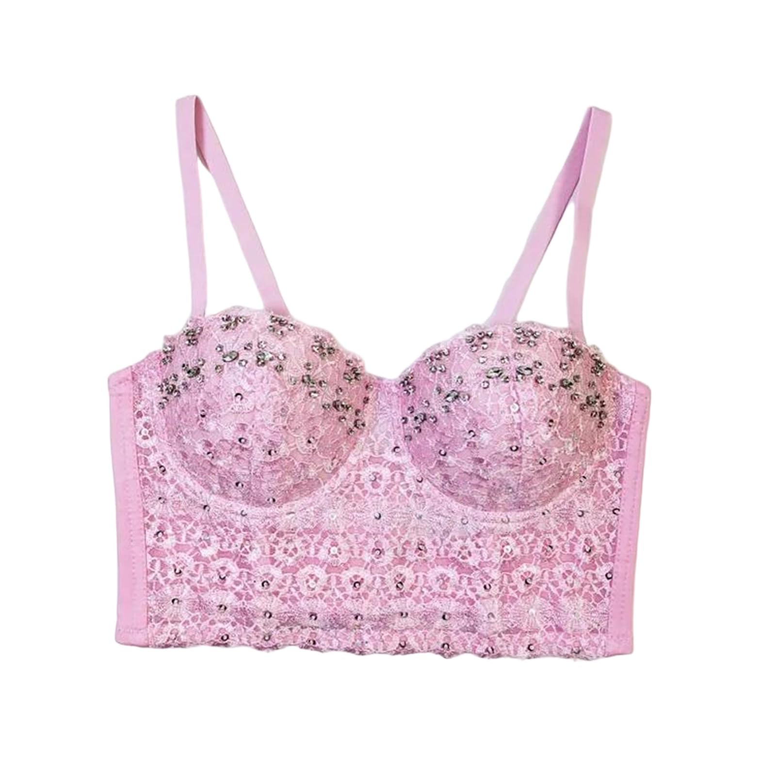 Yeuyyben Corsetto da donna canotta con strass senza maniche slim fit club party palcoscenico performance crop top