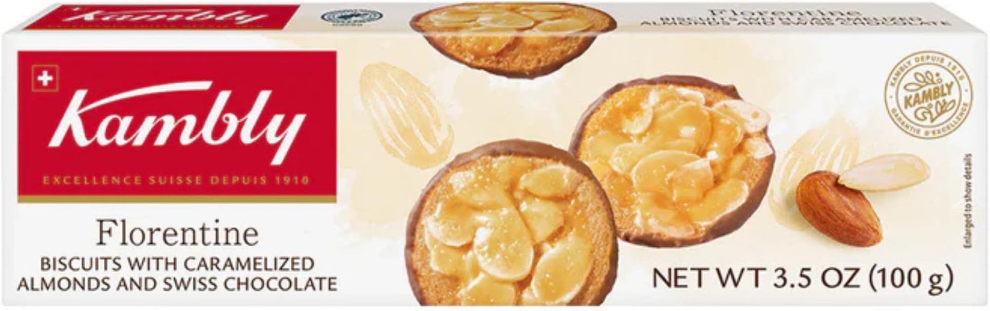 Kambly Florentine Biscuits, 3.5 oz | Biscuits with Caramelized Almonds & Swiss Chocolate | Product of Switzerland