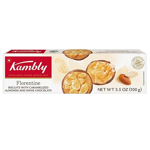 Kambly Galletas florentinas, 3.5 oz  Galletas con almendras caramelizadas y chocolate suizo  Producto de Suiza