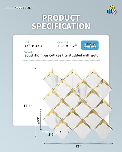 Miniatura 7 de Art3d 10 hojas para despegar y pegar para decoración de cocina, azulejos de mosaico de diamante autoadhesivos para chimenea y baño
