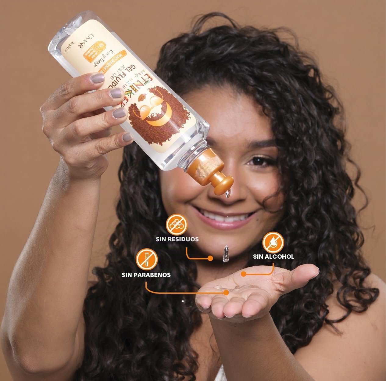 L'MAR Etniker Gel Afro Cuidado del Cabello Residuos sin Alcohol y Linaza, Gel Etniker Fluido Coco y Linaza Moldeo Definición y Brillo Sin Alcohol Residuos Parabenos 10.5Oz-300ml