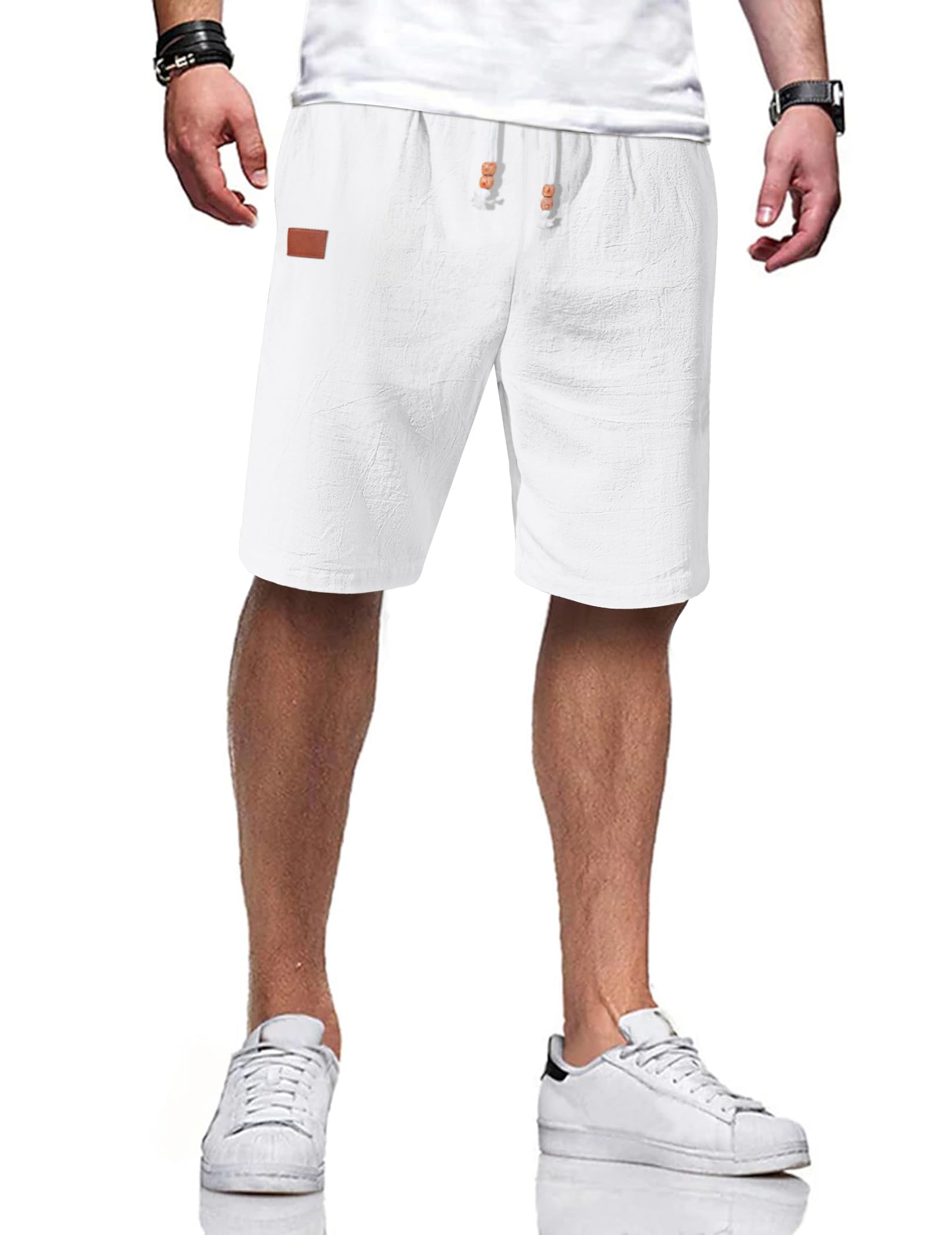 TARAINYA Leinen Kurze Hosen Herren Baumwolle mit Gummizug Freizeithose Shorts Herren Sommer Casual Leicht mit Taschen