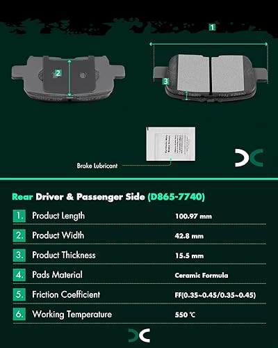 Miniatura 2 de SCITOO D855 D865 Juego de pastillas de freno delanteras semimetálicas y traseras de cerámica de repuesto para Acura MDX 2003-2006