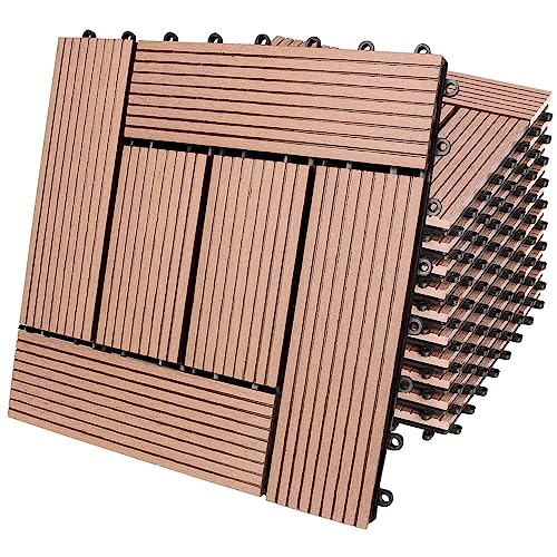 11x Dalles de Jardin clipsables en Bois Composite WPC Terracotta 30 x 30 cm Type mosaïque Revêtement de Sol extérieur
