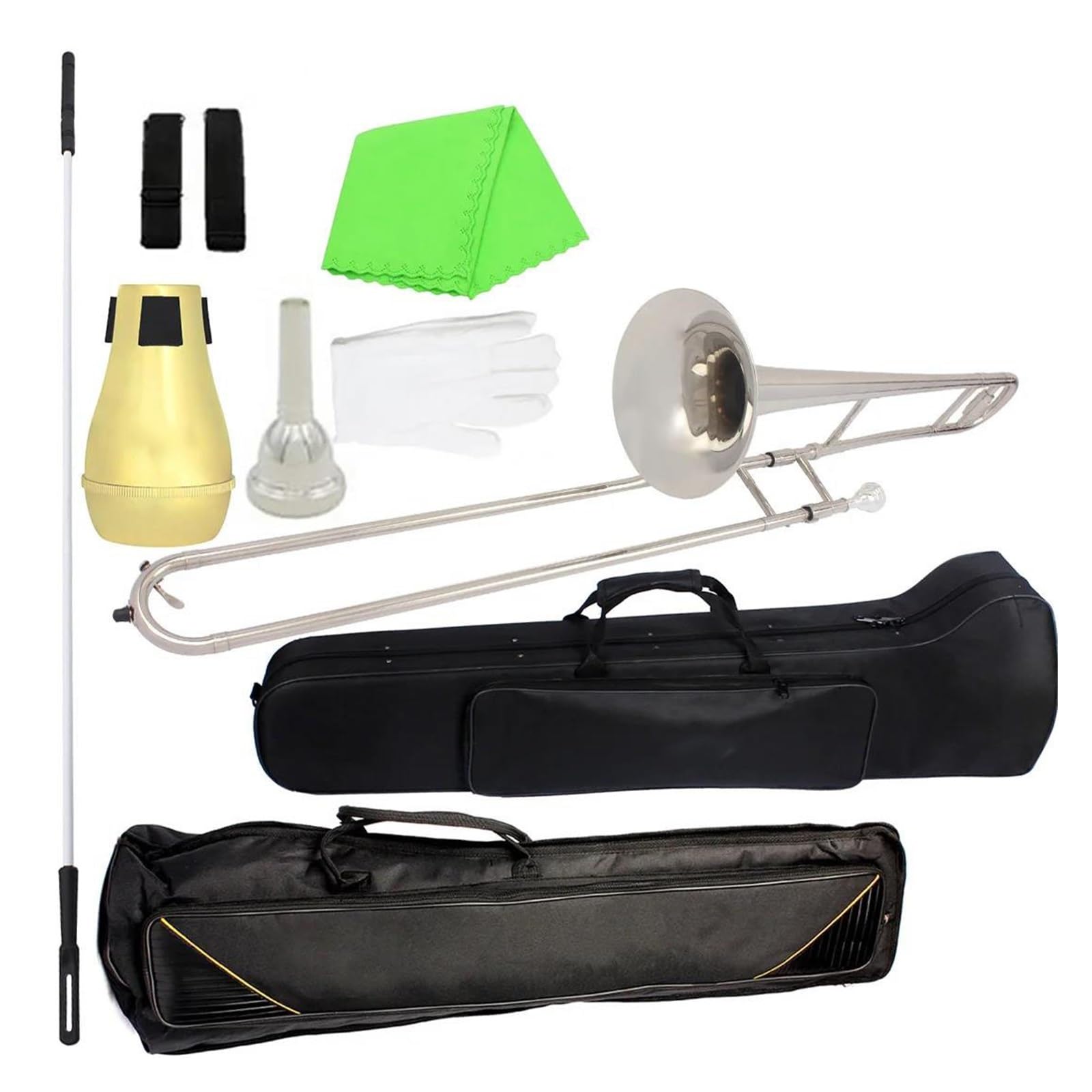 Zestaw Puzonu Altowego Bb Lakierowanego Srebra Z Mosiężnym Korpusem I Ustnikiem Z Torbą Do Przechowywania Akcesoria Do Tłumików(Silver set)