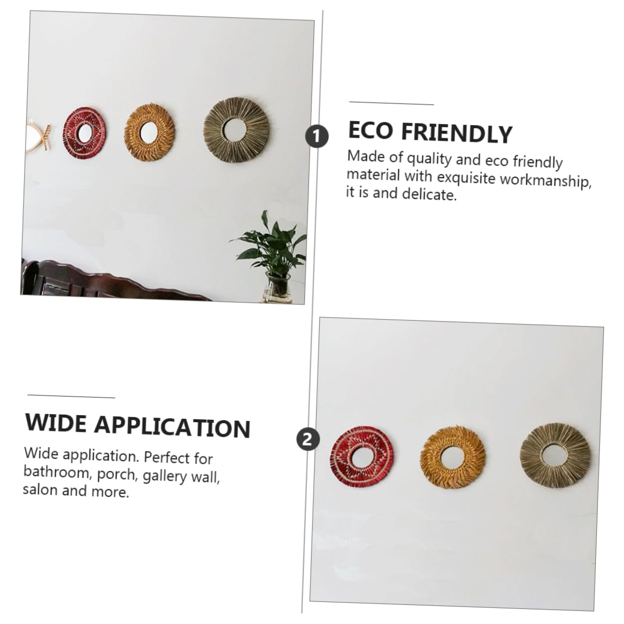 Amosfun Wandspiegel als mit Gewebtem Design und Handgefertigten Runder Quasten Nordischer Stil Kaffee Farbe Wanddekoration für Wohnzimmer und Flur