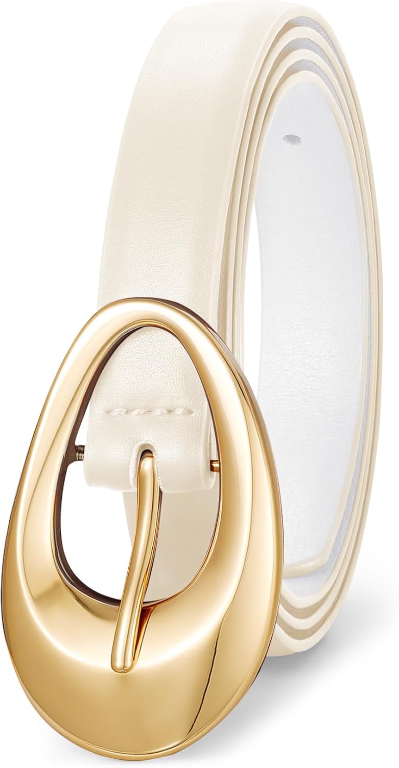 Women Leather Belt for Jeans Pants Fashion Ladies Thin Waist Belt with Gold Oval Buckle - Image 2