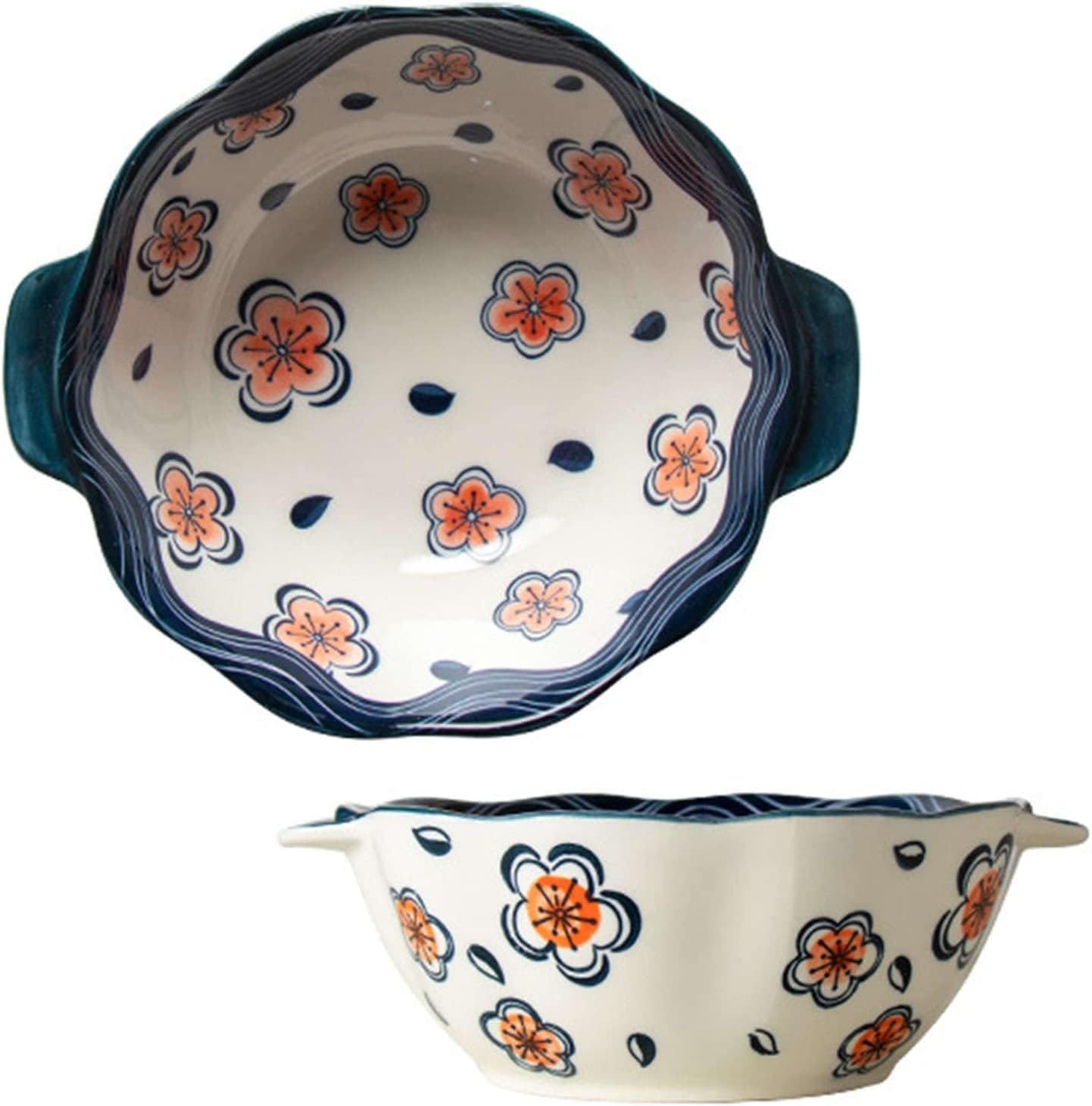 Miska na płatki, miski do zupy, miski do ramenu, miski do curry, ceramiczna miska do ramenu z uchwytem, zestaw 1 głębokiej miski do zupy, do kuchenki mikrofalowej i piekarnika, czerwone, 24