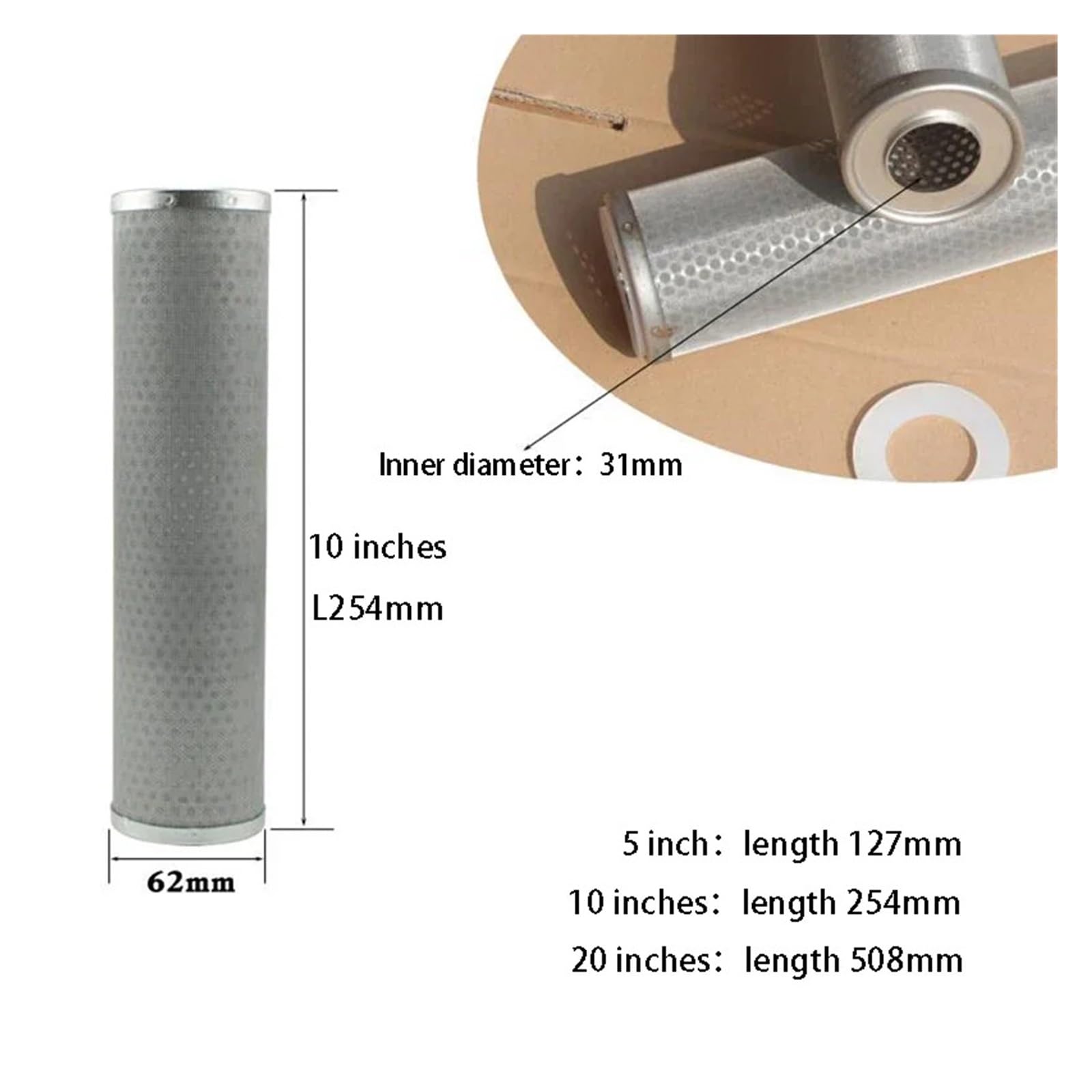 Elemento De Filtro De Agua Lavable, Repuesto De Vela De Filtro Purificador De Agua Resistente A Altas Temperaturas, Acero Inoxidable De 5/10/20"(20inch-150microns)