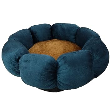 Emily Pets Round Flower Dog Bed for Small Large Dogs Soft Velvet Cat Mat Pet Deep Sleeping Cushion Winter Warm Puppy Kennel Nest Dog Cat Bed (Color Blue- Size Small)