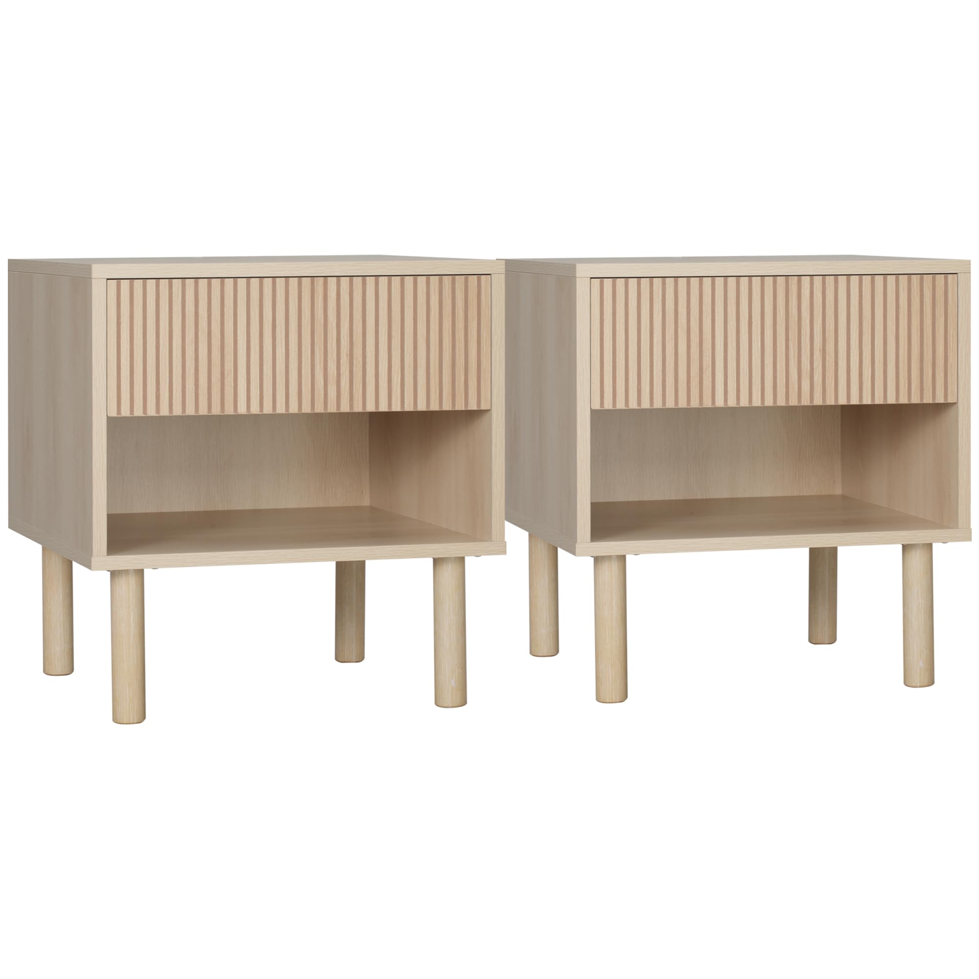 HOMCOM Lot de 2 Tables de Chevet avec Tiroirs et Niches 47x47x50cm Naturel