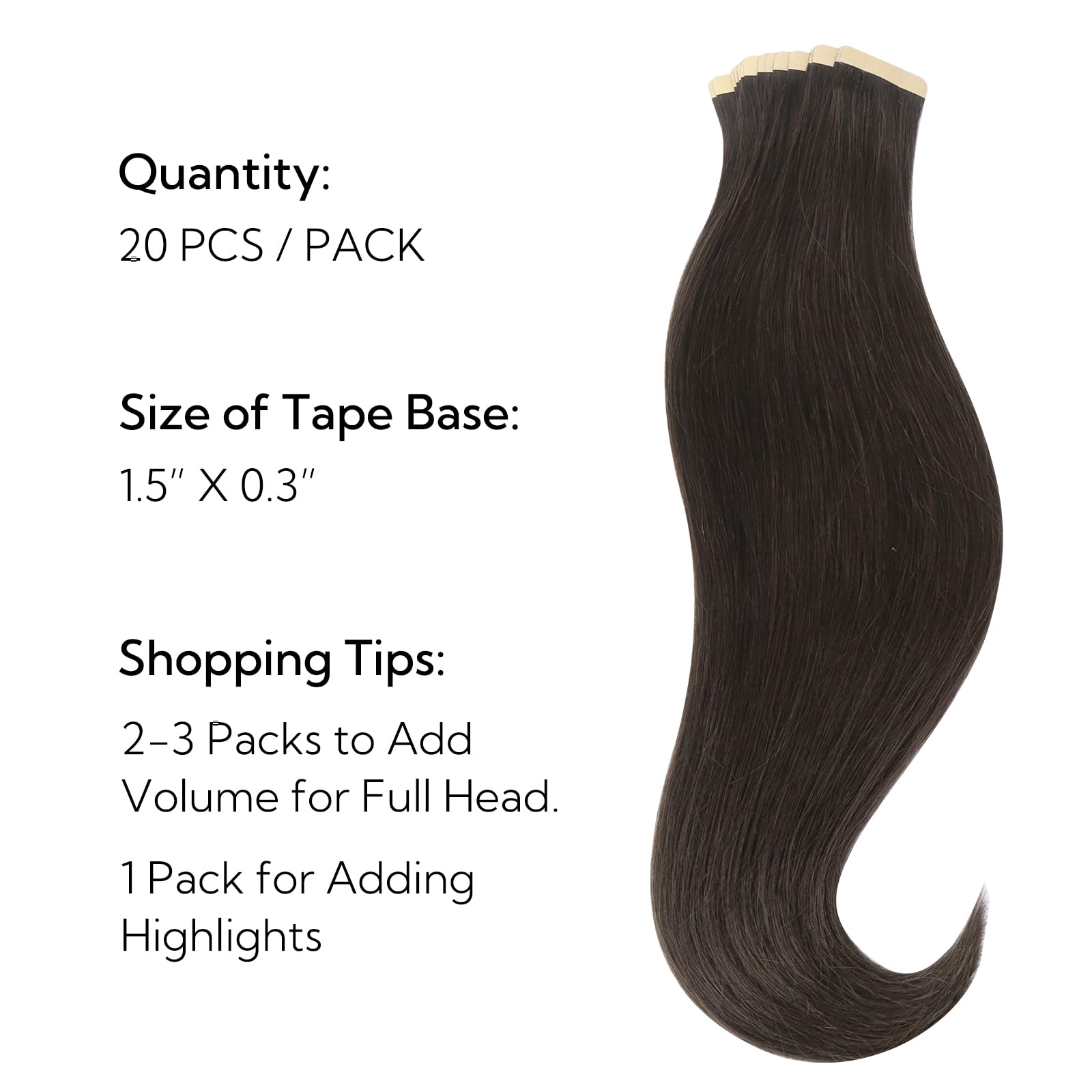 HOTBANANA Extension Capelli Veri Biadesivo, Marrone Scuro Extension Biadesive Capelli Veri Lisci 45cm 20pcs Remy Tape in Hair Extensions 50g