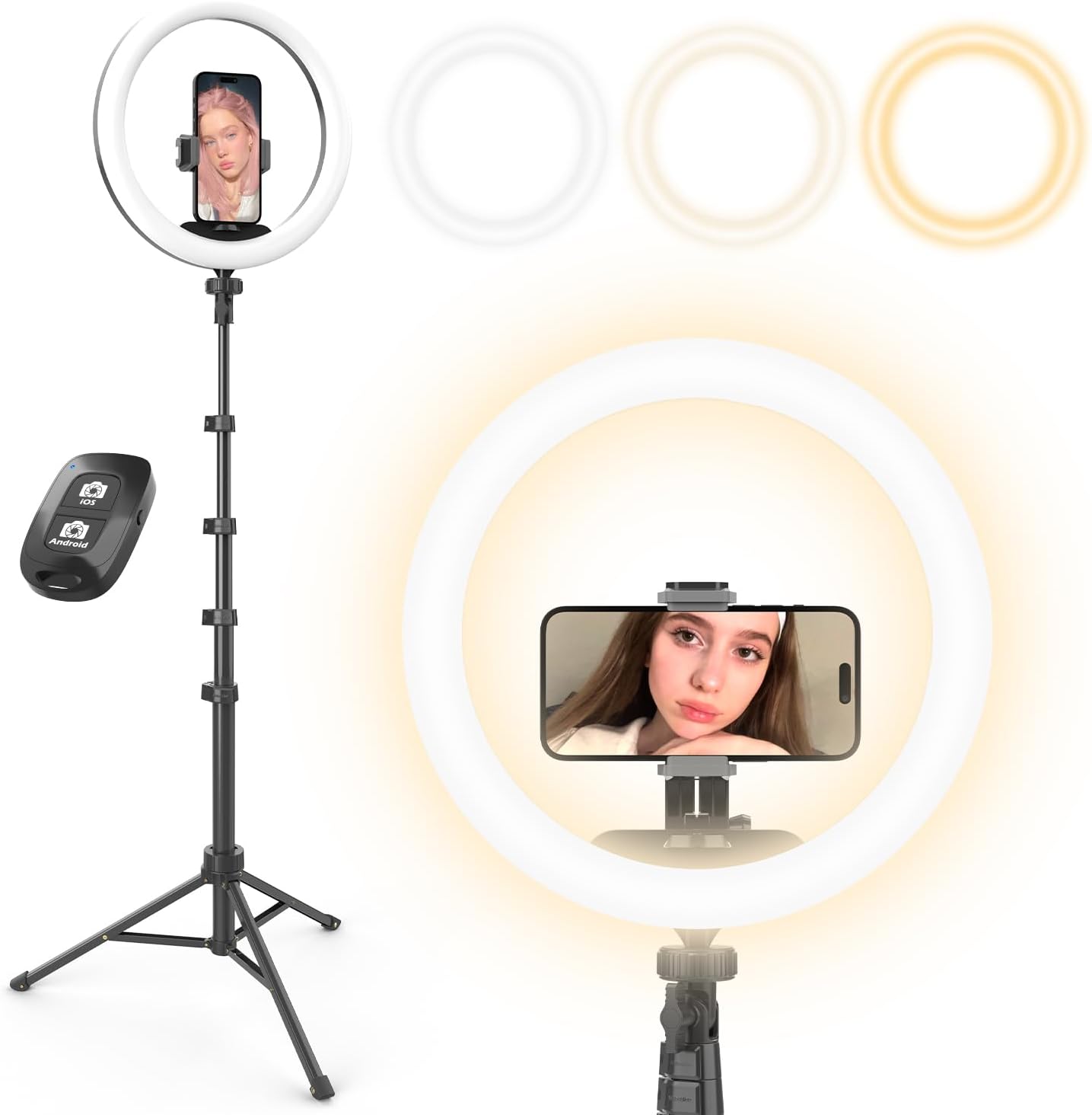 UBeesize 12-inch Selfie Ring Light with tripod stand, phone holder, and remote control