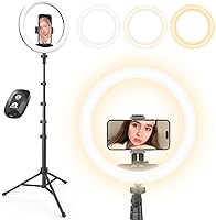 Vista 1 de UBeesize - Anillo de luz para selfies de 12" con soporte de trípode extensible de 62" y control remoto, luz LED circular con soporte para teléfono