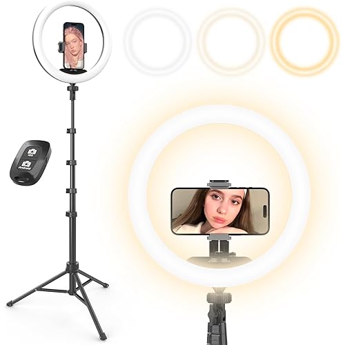UBeesize 12” Selfie Ring Light with 62” Extendable Tripod Stand & Remote, LED Circle Light with Phone Holder for Video Recording/Makeup/Content Creator (YouTube/TikTok/Twitch), Phone, Camera & Webcam