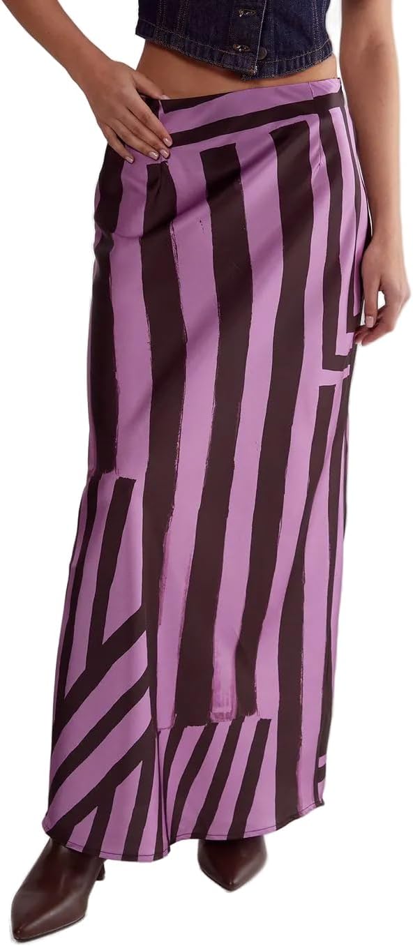 Nasty Gal Women's Abstract Satin Stripe Bias Maxi Skirt