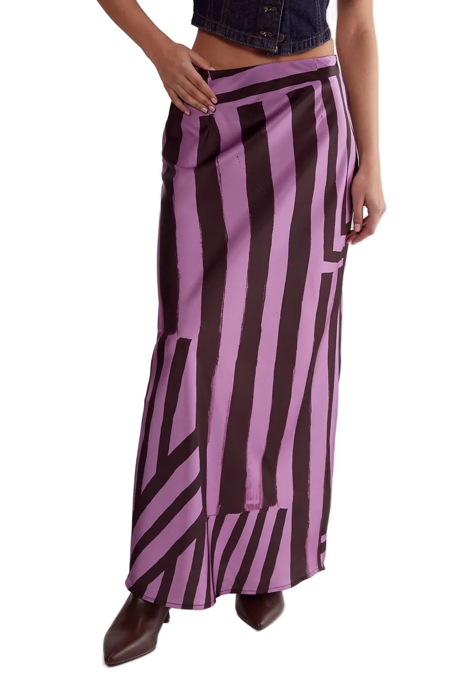 Nasty Gal Womens Abstract Satin Stripe Bias Maxi Skirt