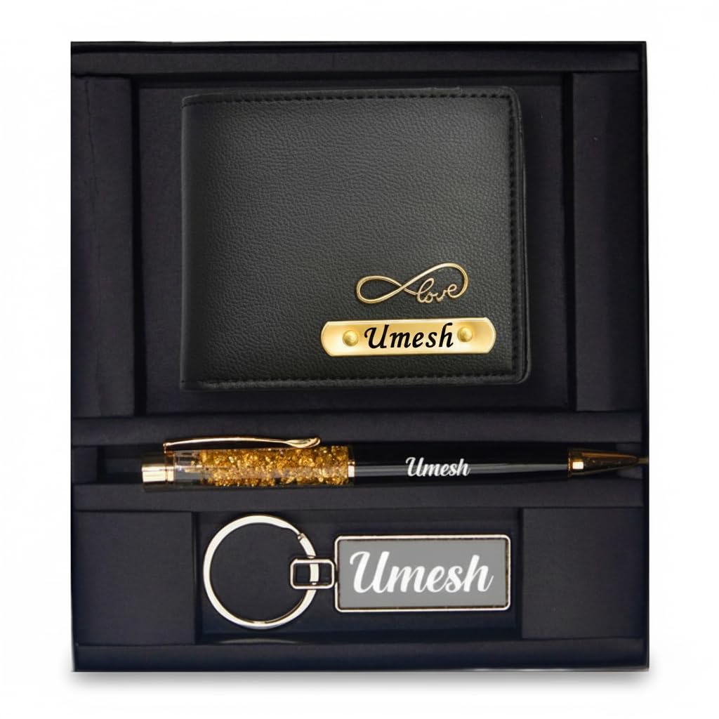 dream gift glore Personalized Leather Gift Set | Customized Wallet, Pen & Keychain with Name Engraving | Luxury Gift Box for Men (Black)-picture-10