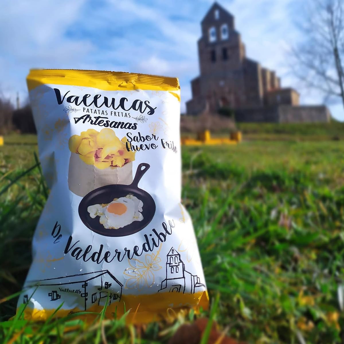 VALLUCAS Patatas Fritas Chip de Valderredible, Sabor Huevo Frito, Sin Gluten, PACK 6 bolsas de 140 g