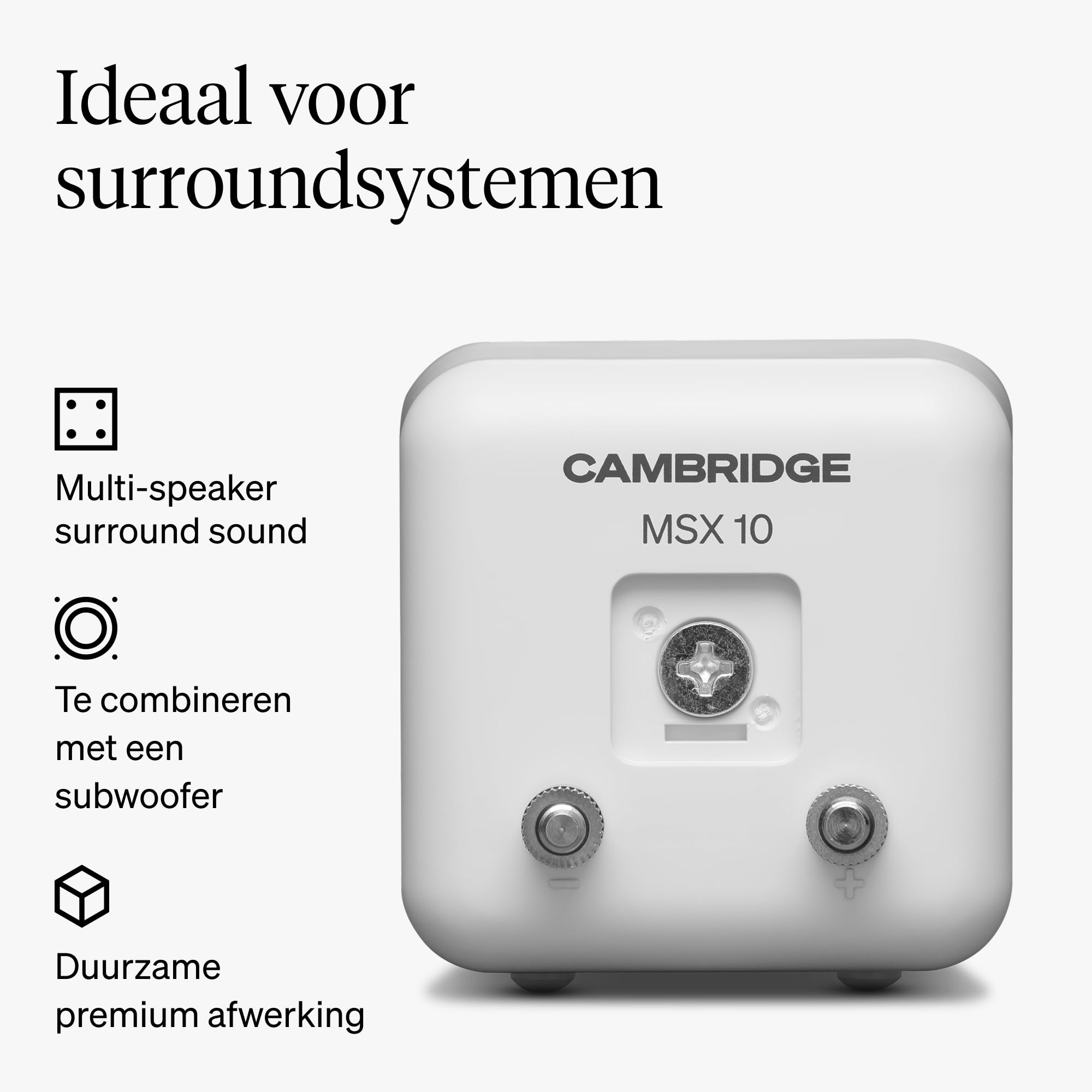 Cambridge Audio MSX 10 – Altavoces satélite compactos con Cable para estantería y Escritorio, tecnología BMR, estéreo HiFi, Setup Gaming, Montaje en Pared/Soporte - Requiere Amplificador – Blanco