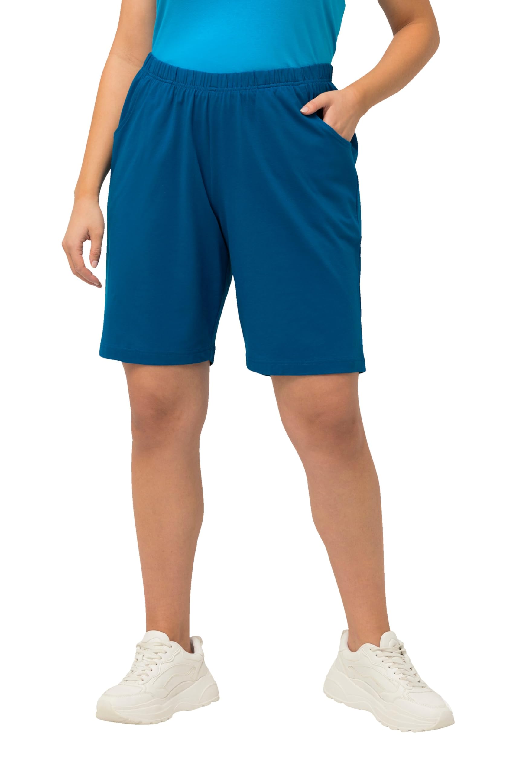 Ulla Popken Women's Jersey Shorts, Pockets, Elastic Waistband 818396 Trouser, Blue, 36W x 32L