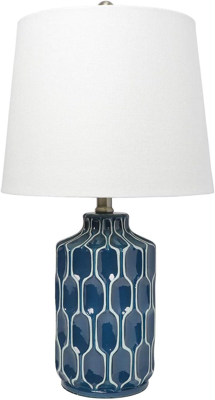 Contemporary Moroccan Table Lamp with Fabric White Shade - Blue