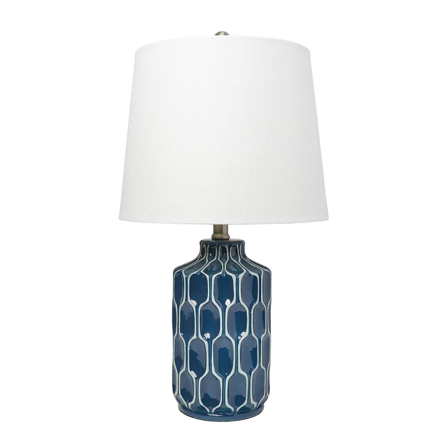 Contemporary Moroccan Table Lamp with Fabric White Shade - Blue