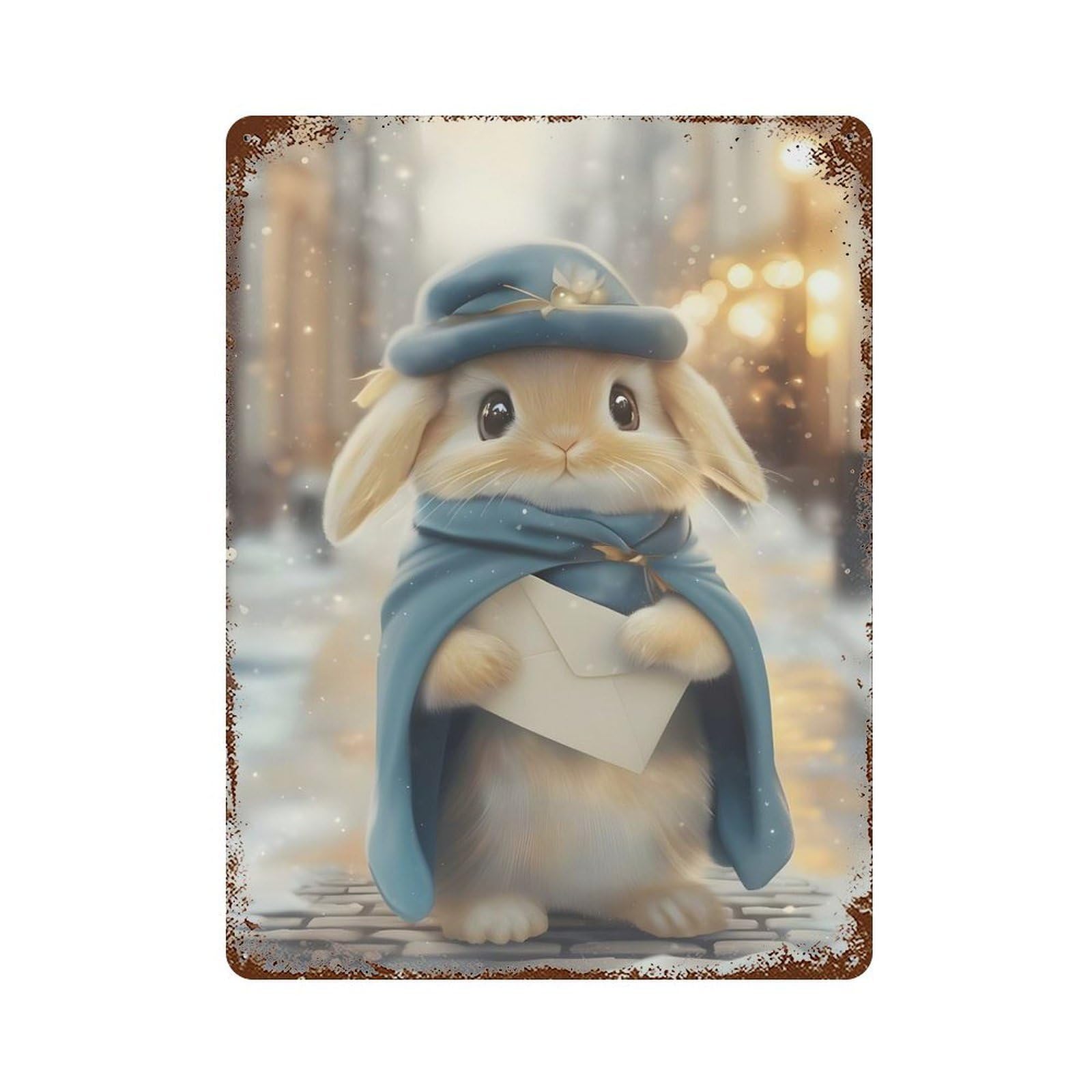 Cute Bunny Distressed Metal Wall Sign 15.7"x11.8", Ideal for Garage, Bar And Workshop Decor
