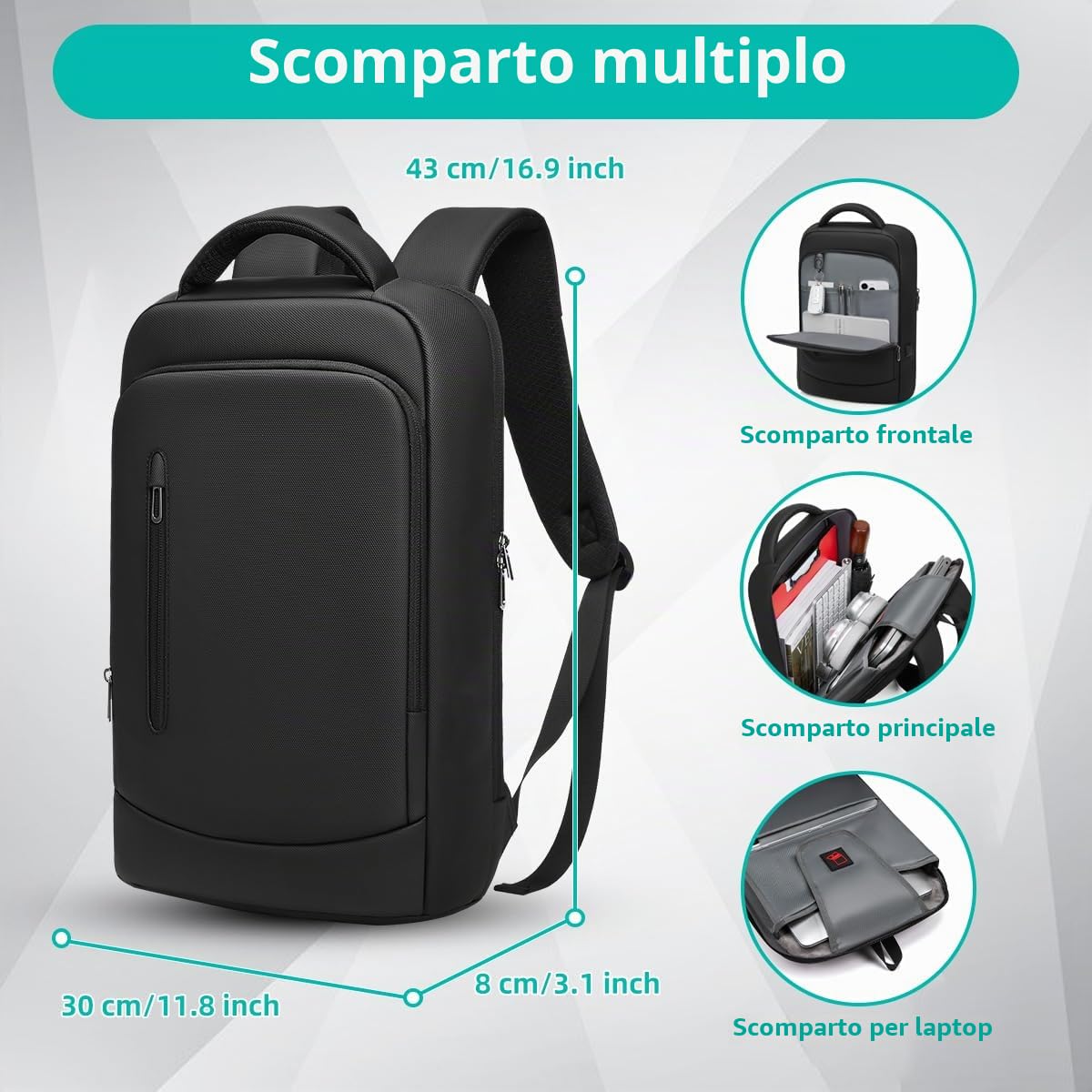 Zaino Porta PC Uomo per 15.6 Pollici Zaino Lavoro Impermeabile Zaino da Viaggio Antifurto per Uffico Università Scuola Viaggio Business-Nero