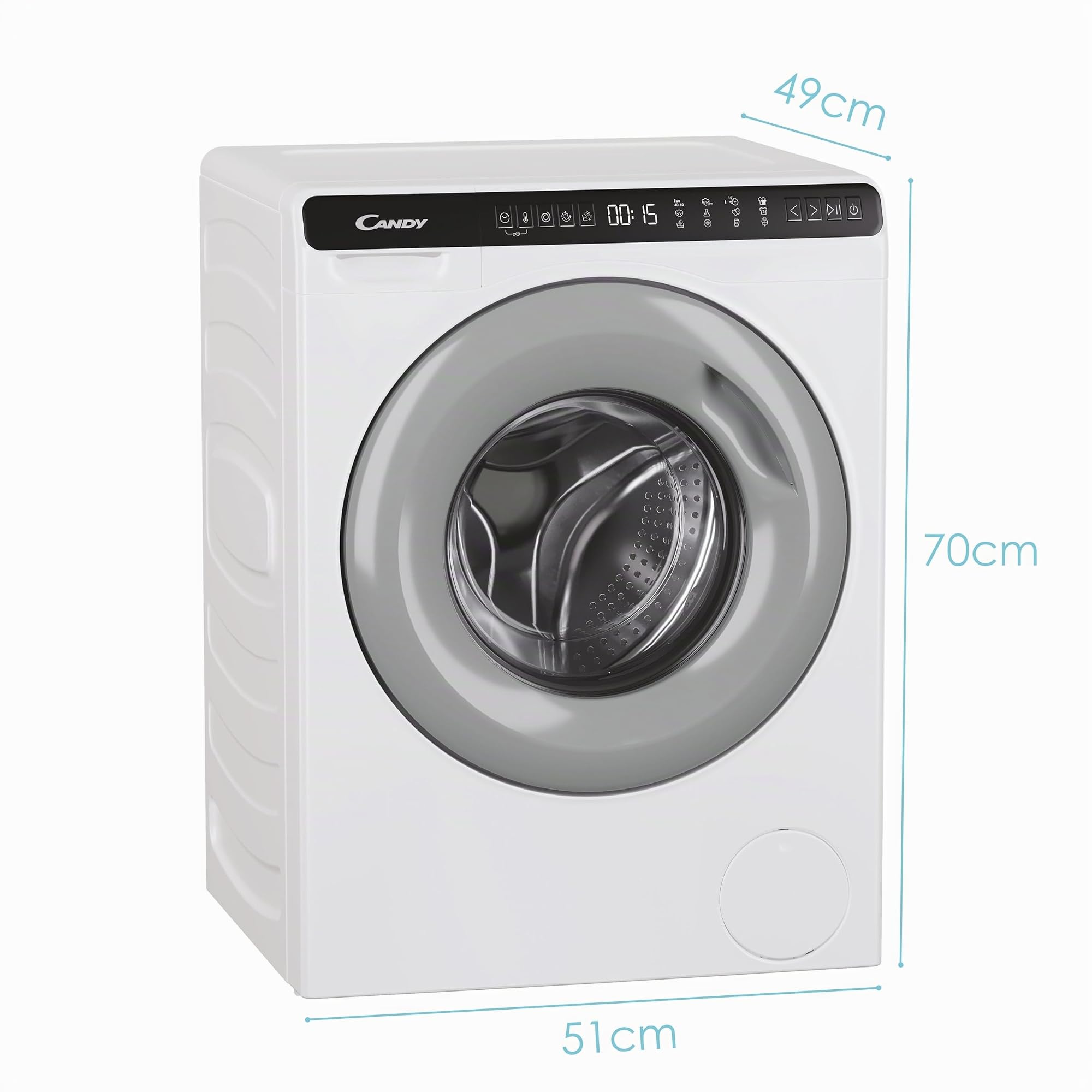 CANDY MINIAQUA CW50-BP12307G-S, Lavadora de Carga Frontal, 5 kg, 1200 revoluciones, Programas Rápidos, Resistente a Arranques, Intemporal, Gris/Blanco, 70 x 51 x 45 [Clase energética A]