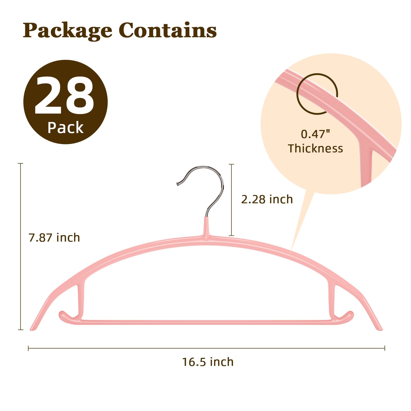 Kleiderbügel ohne Schulterstoß (28 Stück), robuster Kleiderbügel für Schrank, 41,5 cm runde Kleiderbügel für Kleidung, rutschfester Kleiderbügel, platzsparend, mit Stange und Haken für Schals,