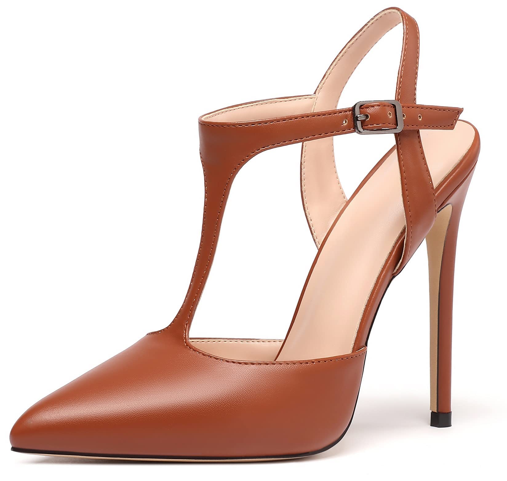 Mettesally Women's T-Strap Stiletto Heels Heeled Sandals Pointed Toe Pumps Party Daily Summer Dress Shoes