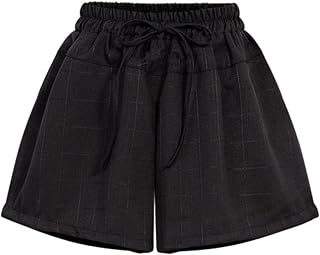 Women's Elastic Waist Strap Leg Shorts Linen Middle Waist Drawstring Shorts Business Loose Casual Comfy Short