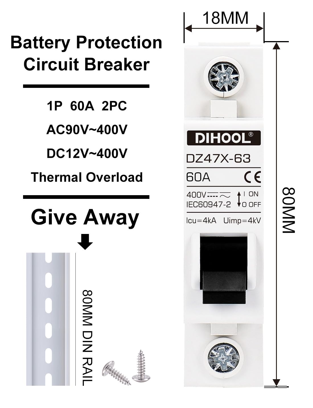 Snapklik.com : AC/DC Miniature Circuit Breakers, 2 Pack, Single Pole 60 ...
