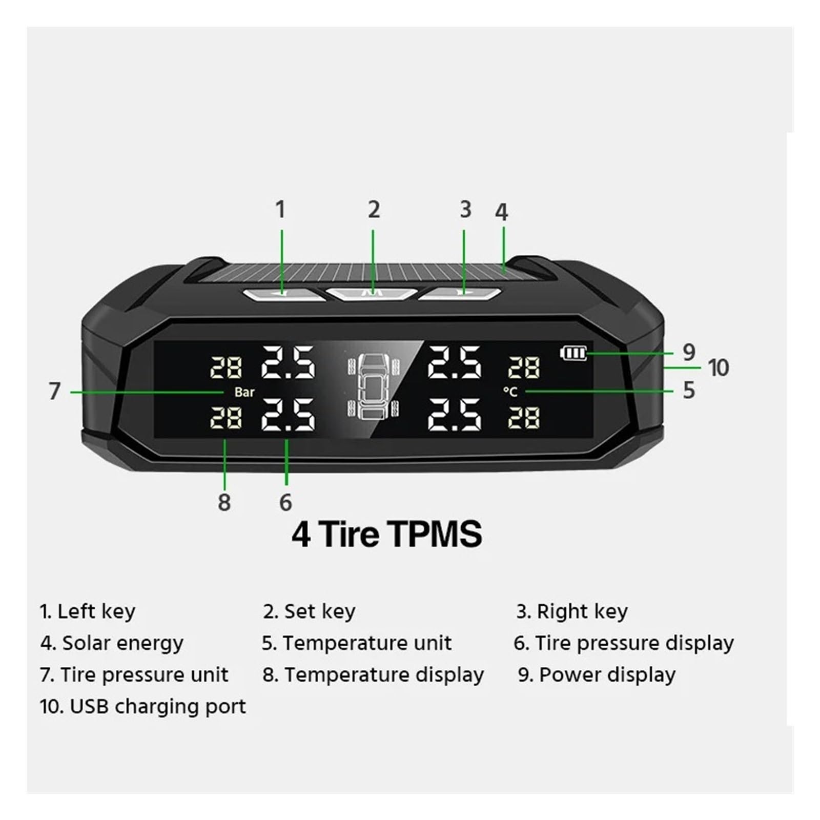Sistema de monitoreo de presión de neumáticos Sistema De Control De Alarma De Presión De Neumáticos De Coche, TPMS Solar, Pantalla Digital De Temperatura De Neumáticos, Sistemas De Alarma De Seguridad
