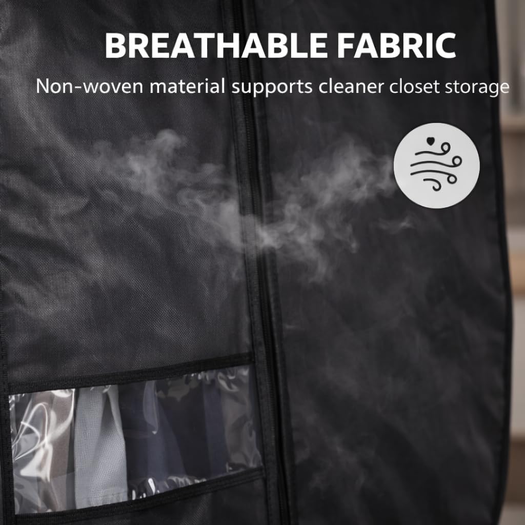 FUYIHGL® 20-Pack Garment Bags for Hanging Clothes – 43" Breathable Black Suit Bags for Closet Storage with Clear Window – Dust Cover for Shirts, Jackets, Sweaters & Coats – Closet Organization System