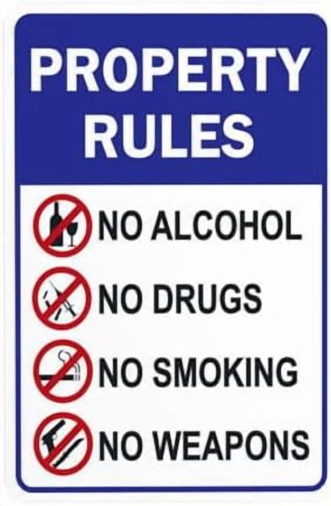 (2-Pack) Metal Tin Sign Property Rules Sign, No No Drugs No Smoking No Weapons Warning Sign, Signs for Home Garage Street Wall Caution Custom Decor 8 x 12 Inch
