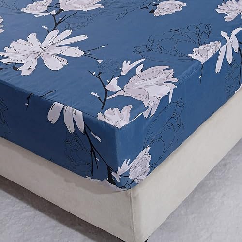 Miniatura 4 de HOOBUY Juego de sábanas de microfibra suave con estampado para todas las estaciones, 4 piezas, incluye sábana encimera con patrón floral, sábana