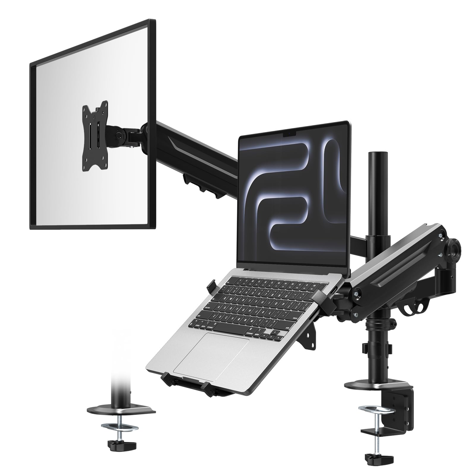 PUTORSEN Brazo para Monitor y portátil, 2 en 1,Ajustable Soporte para portátil para Pantalla de 17 a 35 Pulgadas y Computadora Portátil de hasta 18 Pulgadas,2 Tipos de Instalación