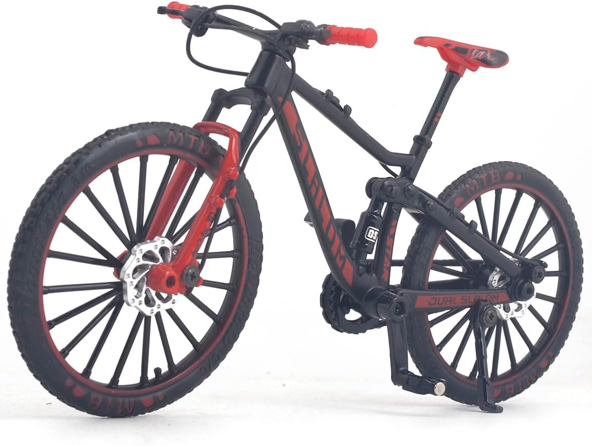 Ailejia Mini Finger Mountain MTB Bikes Ornament Racing DH Bicycle Finger DS Bike Toy Mini Downhill Bicycle Vehicles Cake Model Decoration Crafts for Home (Black Red)