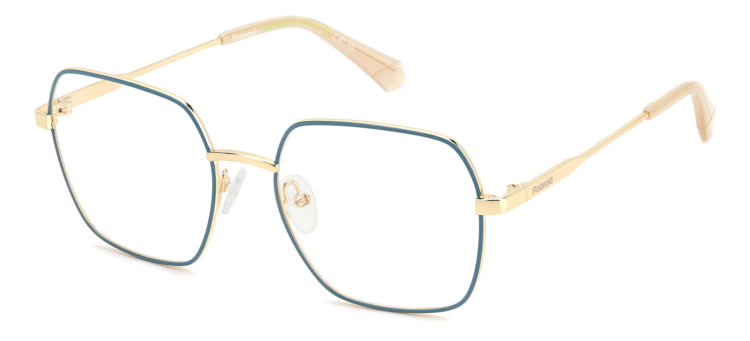 POLAROID Brille mit Sehstärke für Damen optional mit Sonnenbrillentönung oder Blaulichtfilter, Rechteckig, gefertigt aus Öko-Metall, Modell: 108080 (inklusive Brillenetui)
