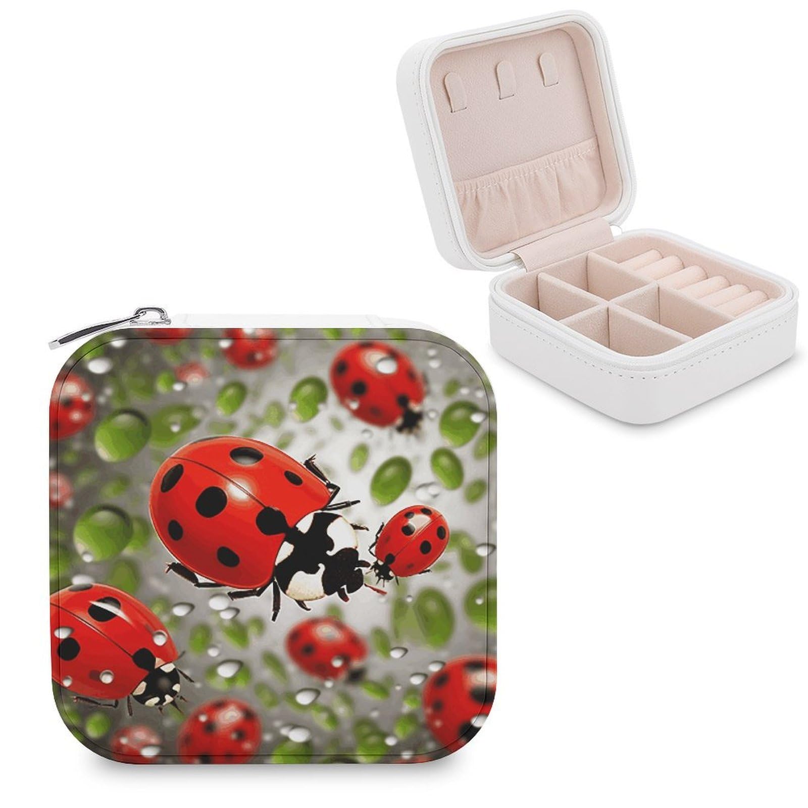 VstaDank Ladybug Jewelry Box Exquisite Leather Jewelry Organizer Portable Trinket Organizer Fashion Travel Jewelry Case for Rings Earrings Necklaces Unique Gifts for Women