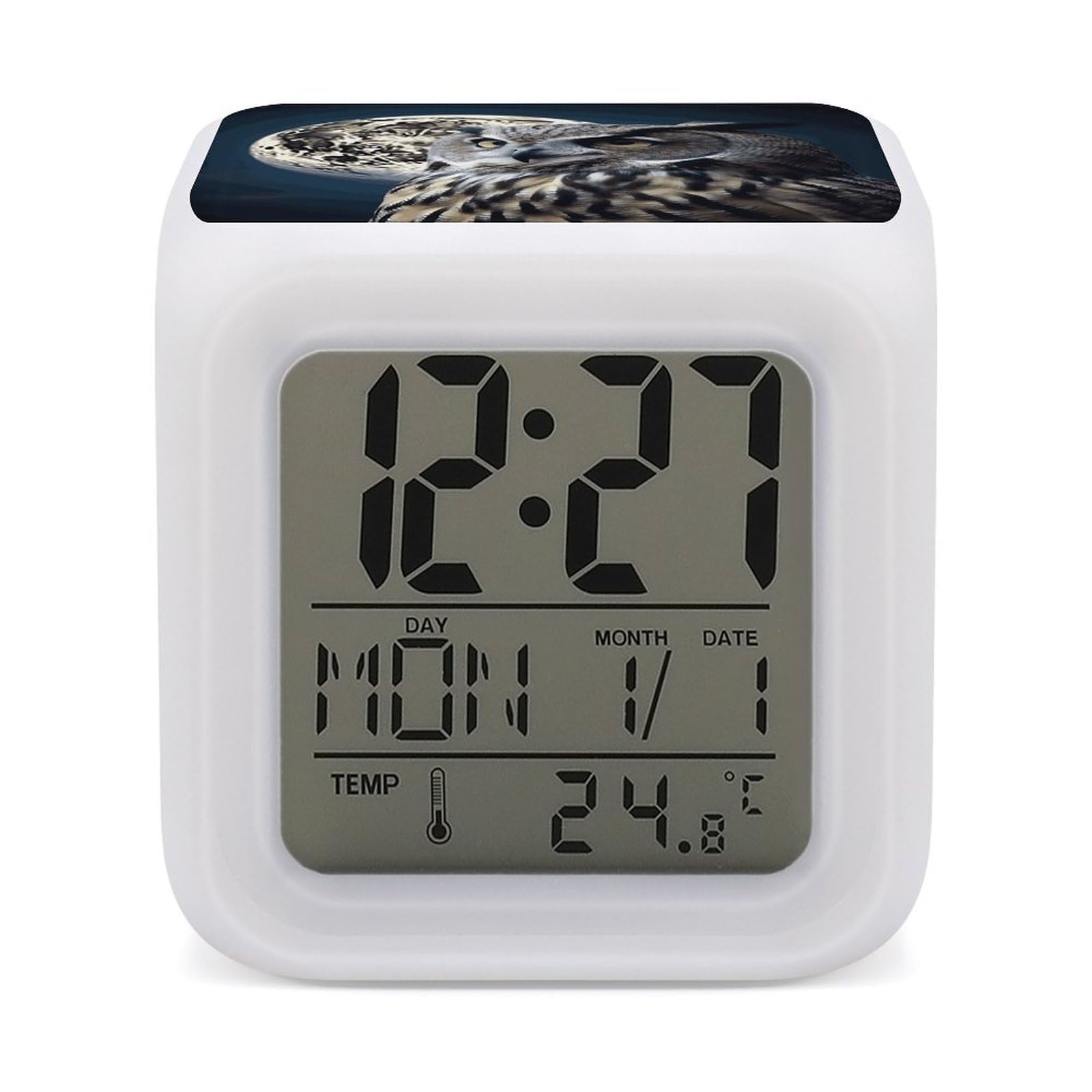 FekiLoot Owl and Moon Alarm Clock for Heavy Sleepers Wake Up Digital Clock with 7 Color Changing Night Light Super Loud Digital Alarm Clocks Small Machine Alarm Clocks