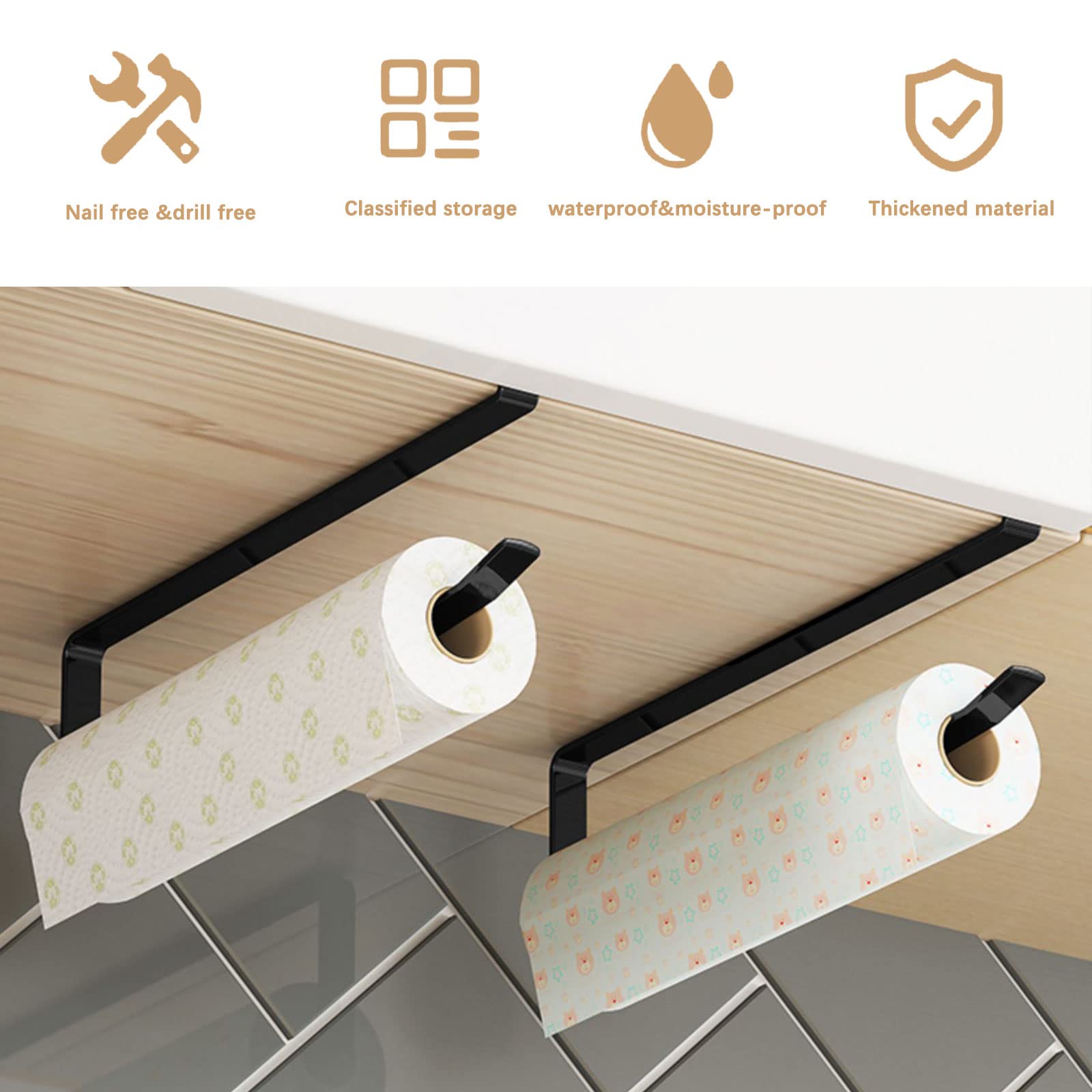 Portarotolo Da Cucina Senza Foratura - Nero, Salvaspazio, Per Armadi - Foto 5