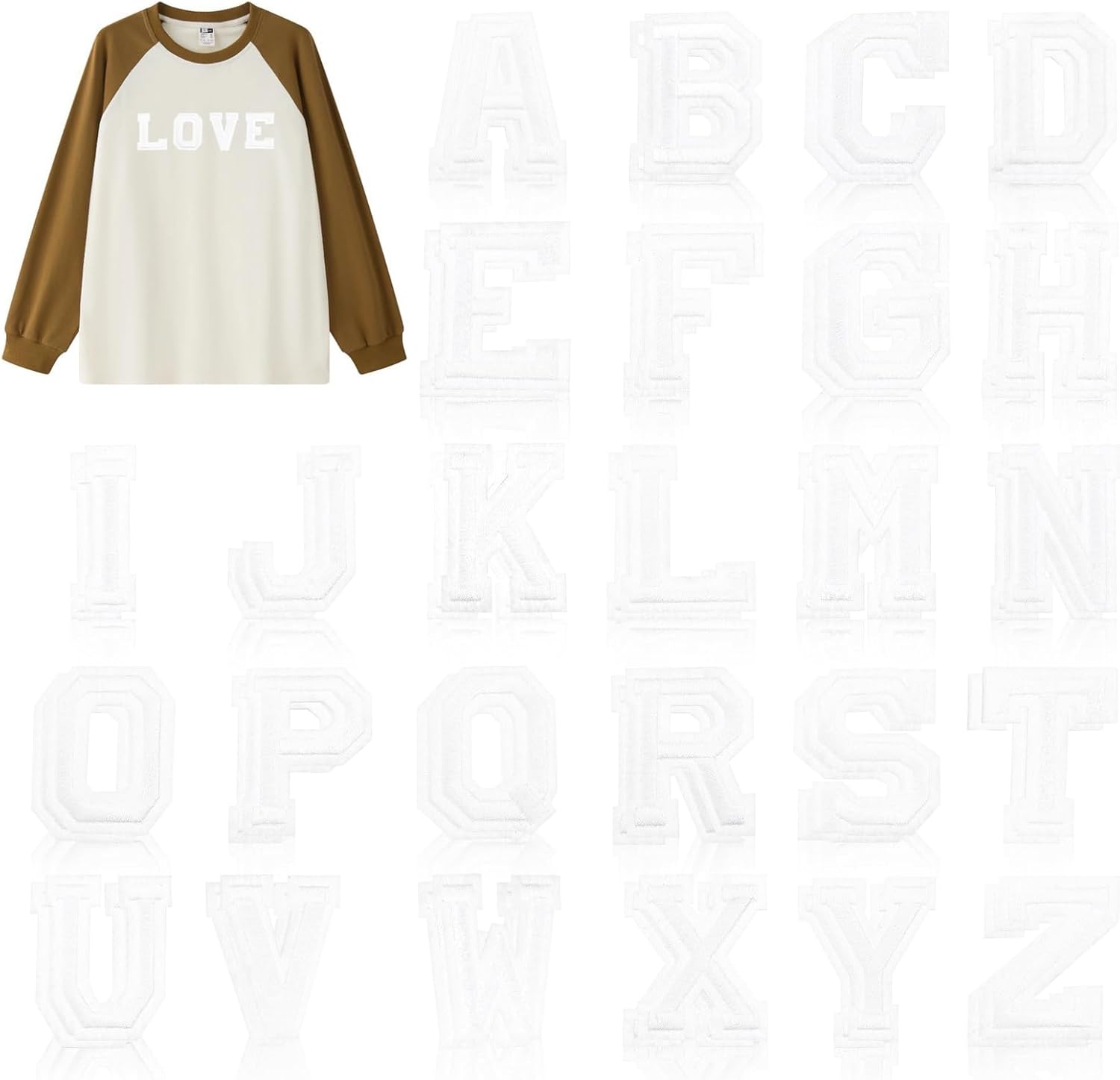 Chuyau 52PCS Iron on Letter Patches White Letters AZ